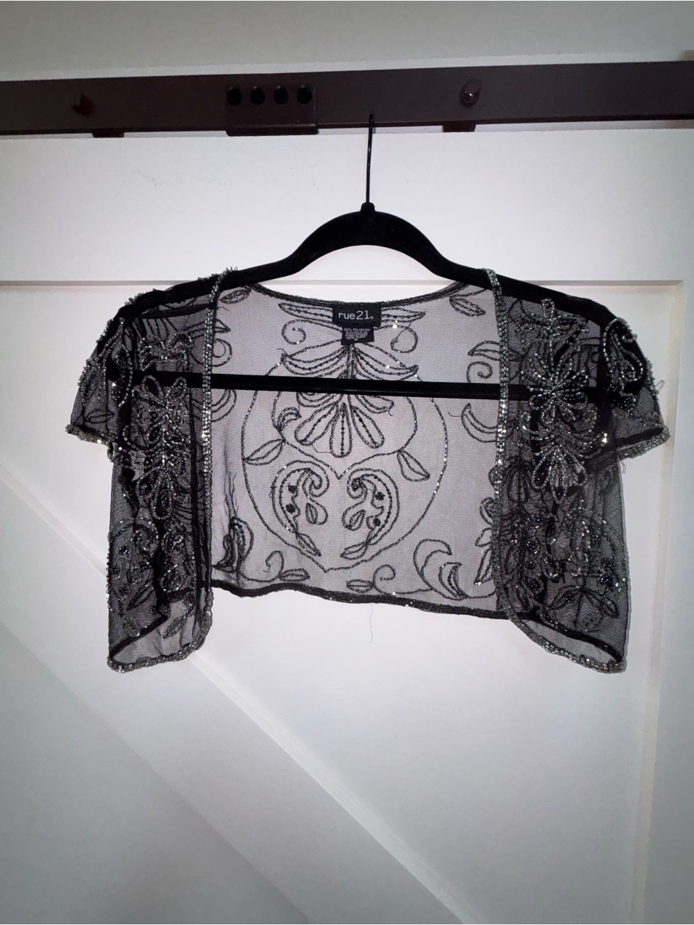 rue21 Black Sheer Beaded Cropped Bolero